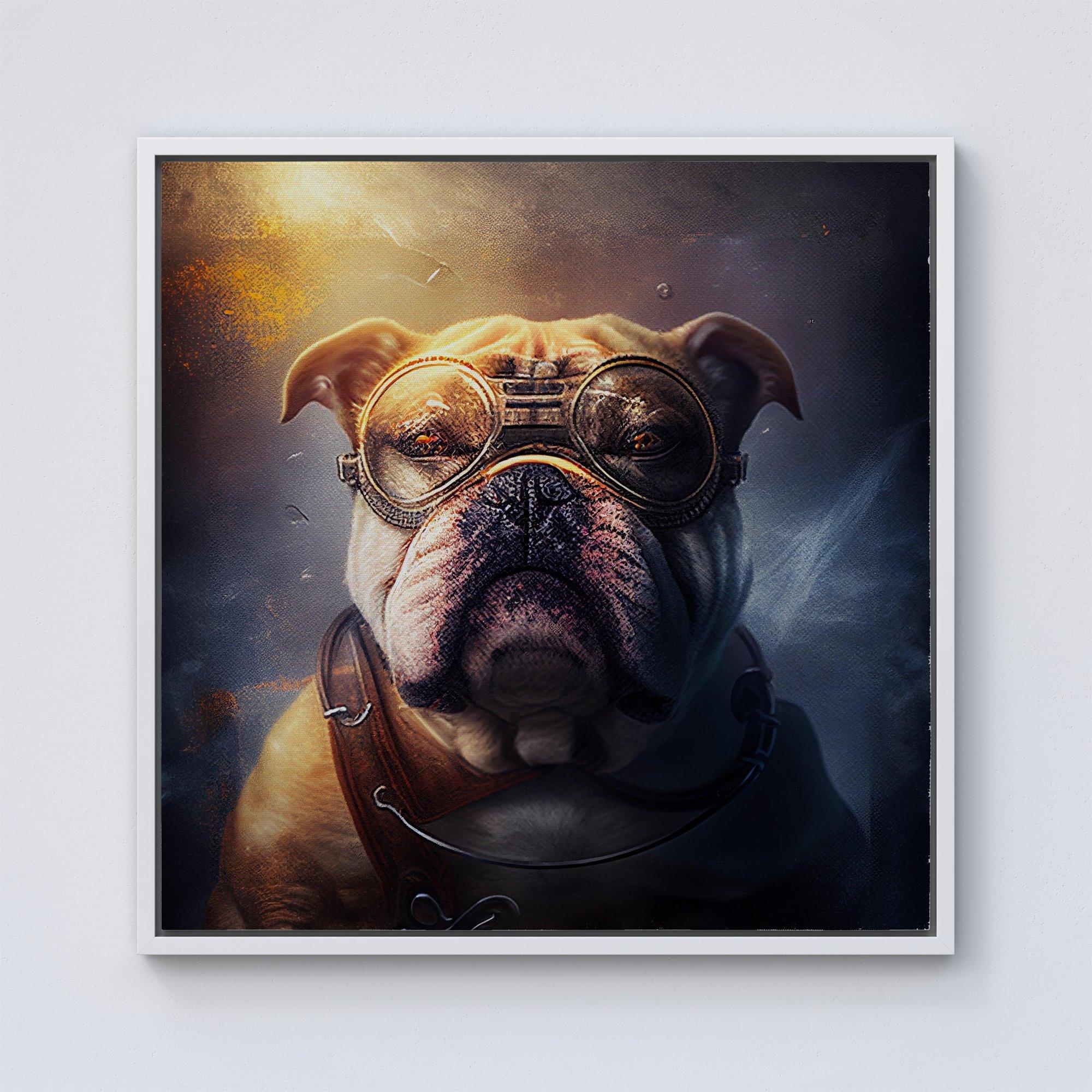 Bulldog With Glasses Splashart Golden Framed Canvas